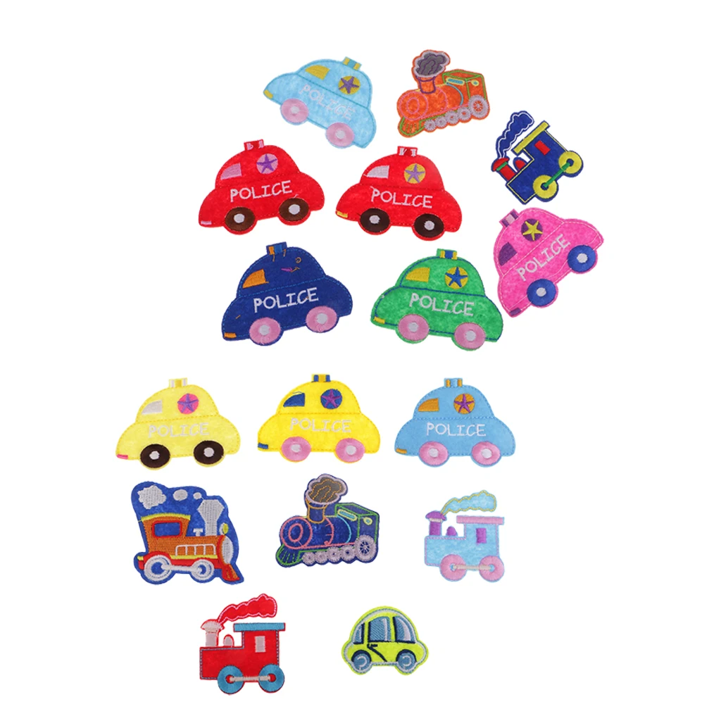 16Pcs/set Iron On Patches Cute Mini Cars Sewing On Patches Appliques for Clothes Jackets Hats Backpacks Jeans; Kids Boys Girls