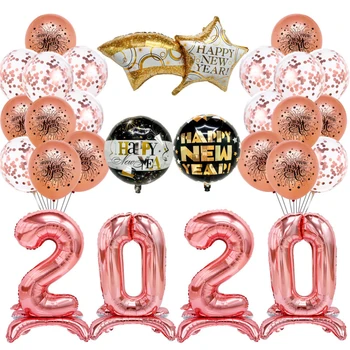 

29pcs/lot Rose Gold Silver Number 2020 Happy New Year Meteor Black Round Foil Balloons Confetti Latex Globos Party Decorations