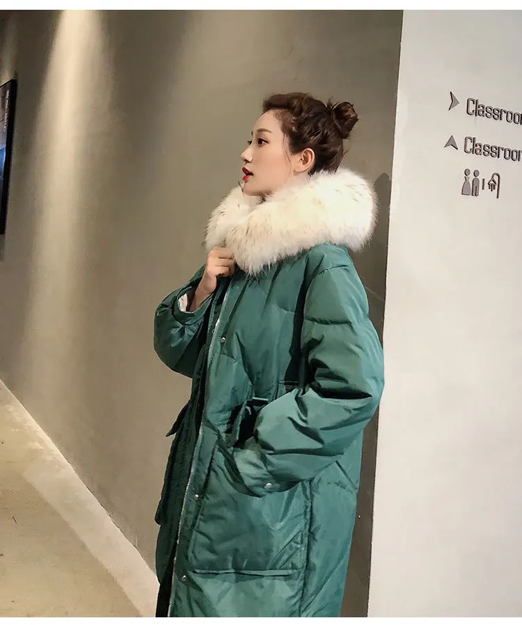 Белый ya rong fu воротник из натурального меха пуховик женский стиль Мода средней длины корейский стиль Свободное зимнее пальто