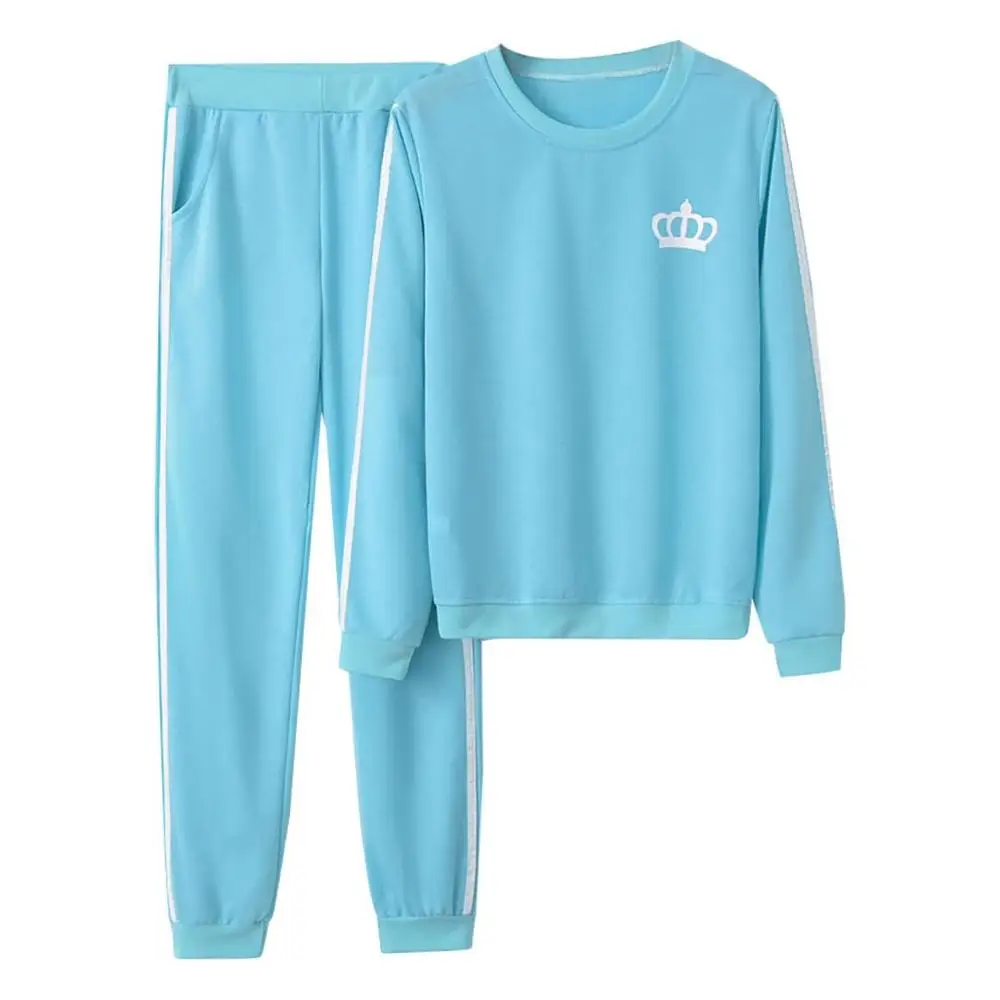 D Женский Повседневный Спортивный костюм, комплект с брюками, короткий топ с длинным рукавом+ штаны, одежда для отдыха, костюм с круглым вырезом, пуловер, толстовка, спортивный костюм - Color: D