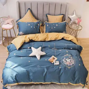 

Egyptian Cotton Embroidery Craft 4-Piece Set Simple Cotton Embroidered Bedding set