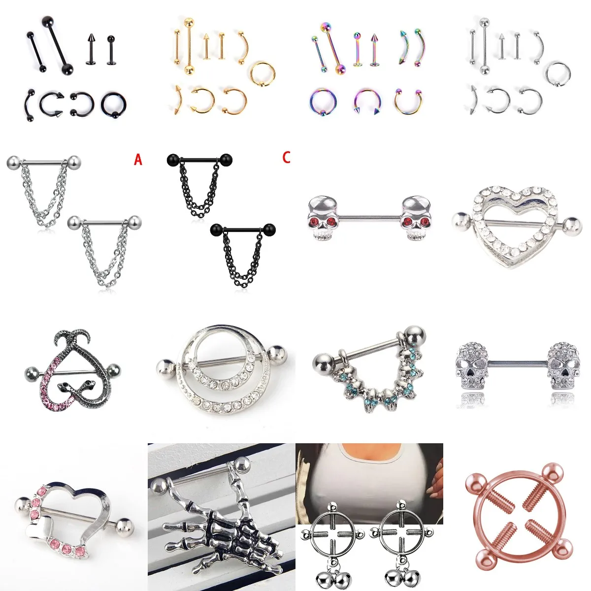 Flower Nipple Piercing Bar 14Gstainless Steel Crystal Nipple Piercing