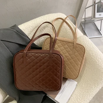 

High-quality Women Designer Handbag 2020 Simple Shoulder Bags Female Fashion Top-Handle Bag Lattice Pattern PU Handbags