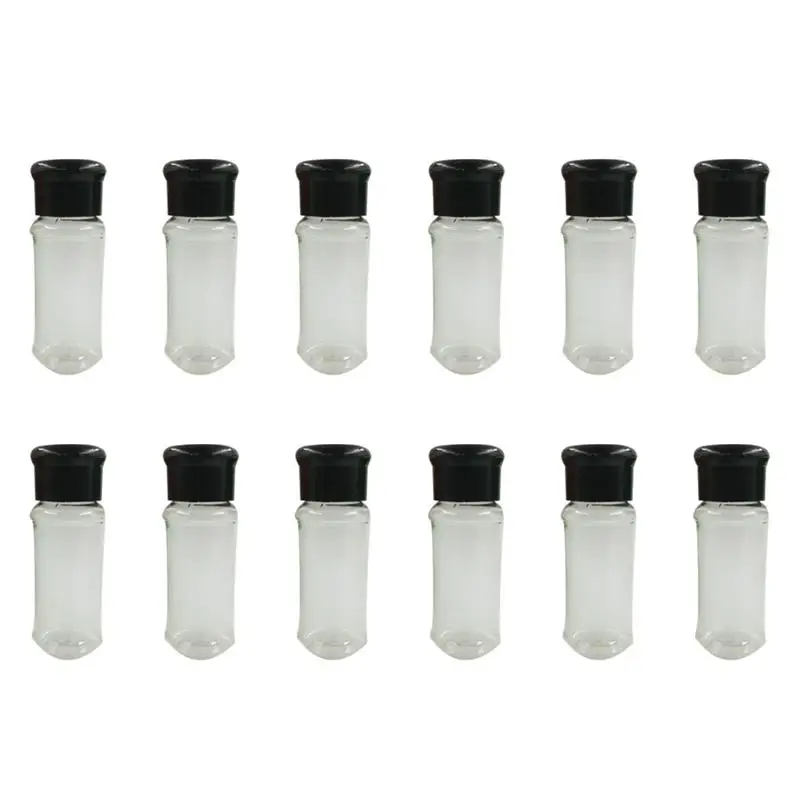 Black 12pcs 10 шт пластиковая бутылка для приправ, специй, перец, шейкеры, соляная банка, для приправ, для барбекю, для кухни, зеленый - Цвет: Black 12pcs