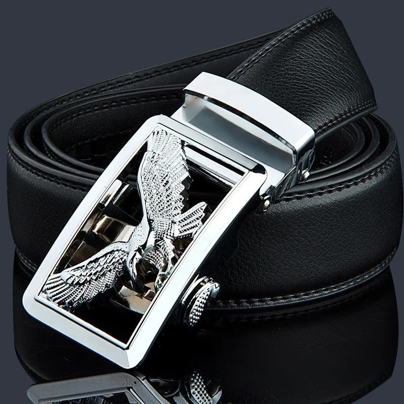 KWD Luxury Gold Eagle Metal Automatic Buckle Waist Belt Designer Belts Men's High Quality Cow Genui
