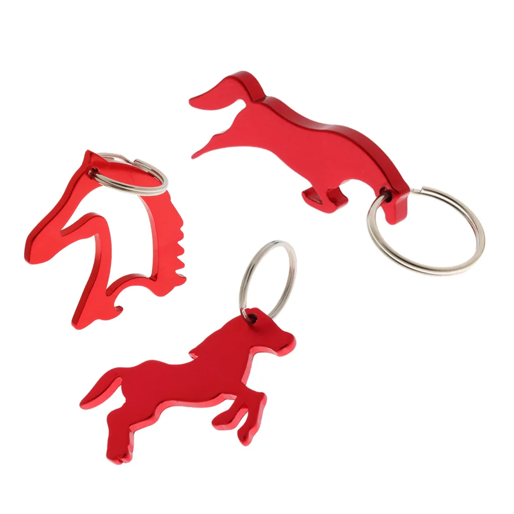 3 style Aluminum Horse Pattern Can Bottle Opener Keyring Keychain Bag Pendent - Red