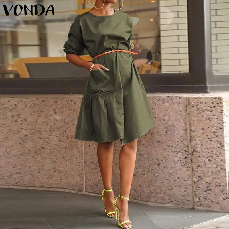 VONDA, женское платье, элегантное, половина рукава, длина по колено, платье, летнее, повседневное, свободное, Vestidos, офисное, женское, сарафан размера плюс S-6xl