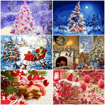 

AZQSD DIY Painting By Numbers Christmas Tree Decor For Home Unframe Coloring By Numbers Winter Landscape Christmas Gift