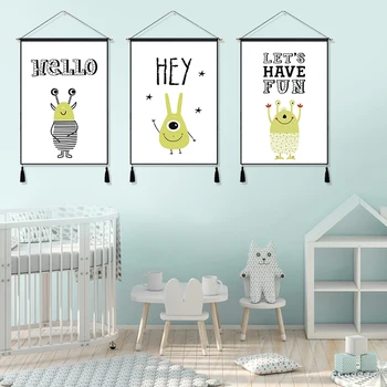 

Let us Have Fun Cartoon Cute Monster Hanging Cloth Cotton Line Paintings Posters Home Decor Wall Hanging Tapestry Gift
