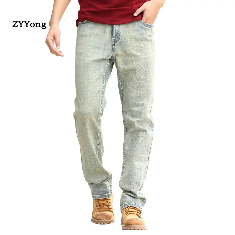 

Spring and Autumn Men Straight Breathable Large Size Baggy Jeans Light Blue Leisure Denim Pants Male Hiphop Skateboarder Jeans