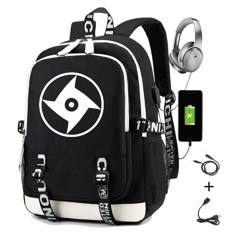 Black 03 Naruto Backpack for Boys Girls School Bag with Usb Charging Printing Sharingan Logo Student Laptop Travel Backpack for Men - Цвет: Black 03