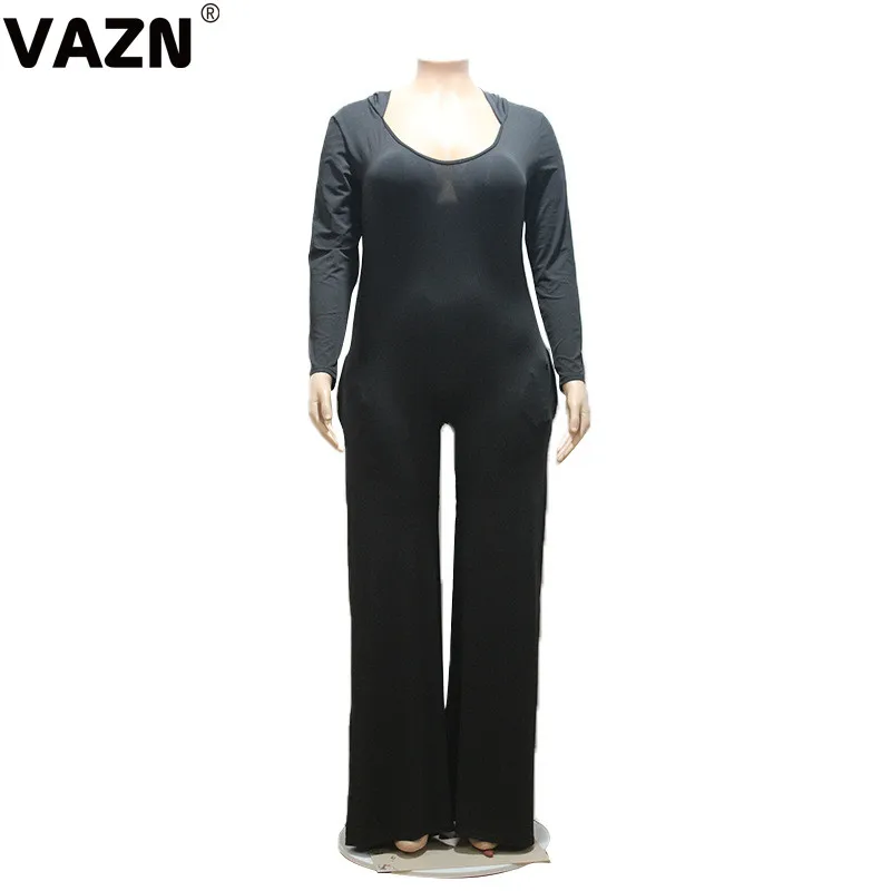 VAZN JLY19009 макси комбинезоны высокого класса сексуальные мягкие новые модные однотонные v-образным вырезом с длинным рукавом с высокой талией женские длинные сверкающий комбинезон