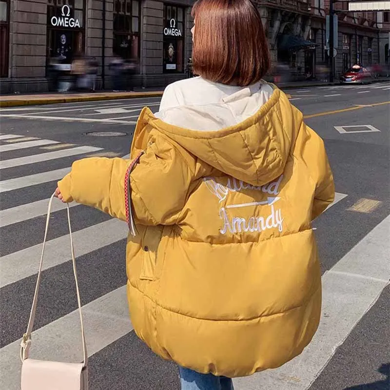 New fashion plus size winter parkas students coat down cotton jacket women hooded thicken Loose warm outerwear female G540 - Цвет: yellow