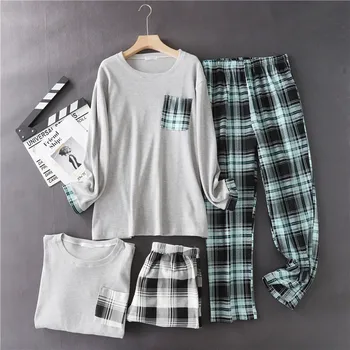 

New Men's Plus-sized Waffle Knitted Cotton Pajamas O-Neck Long Sleeve Men Nightwear Plus Size 2 Pieve Night Sets Pyjama Bottoms