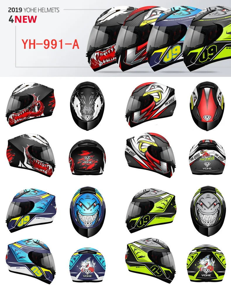 New ECE Certification YOHE Full Face Motorcycle Helmet Cross-country Moto Running helmets with PC Lens visor made of ABS