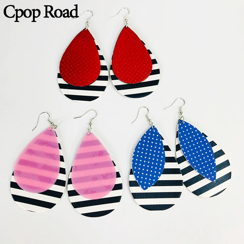 

Cpop Glitter Double Layers Zebra PU Leather Earrings Fashion Elegant Water Drop Statement Earring Women Jewelry Accessories Gift