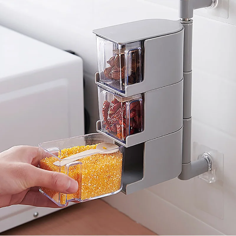 Rotating Seasoning Storage Boxes Spice Jar Condiment Box Spices Storage Wall Hanging Kitchen Organizer Kitchen Accessories