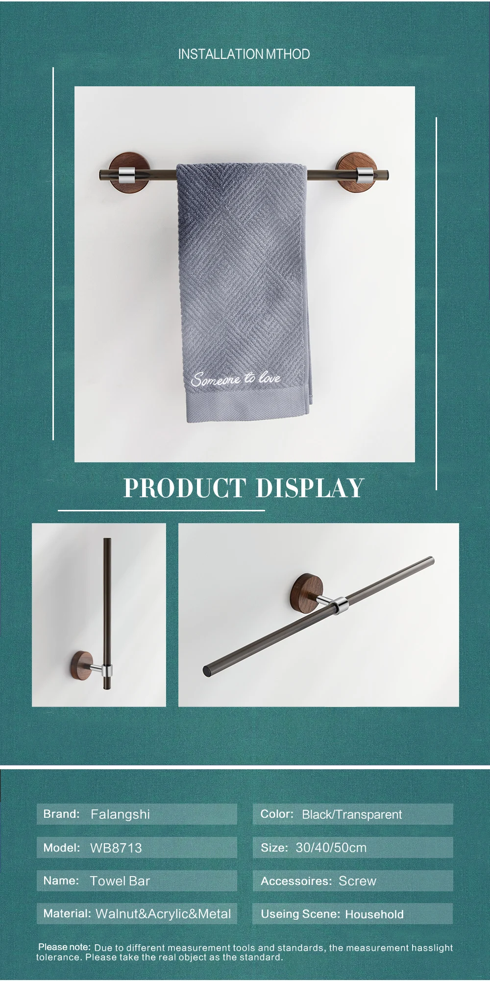 Description Picture 4 of itemBathroom Accessories Acrylic Towel Bar Holder Walnut Gold Towel Hanger Robe Hooks Bathroom Paper Holder Wall Mount WB8868