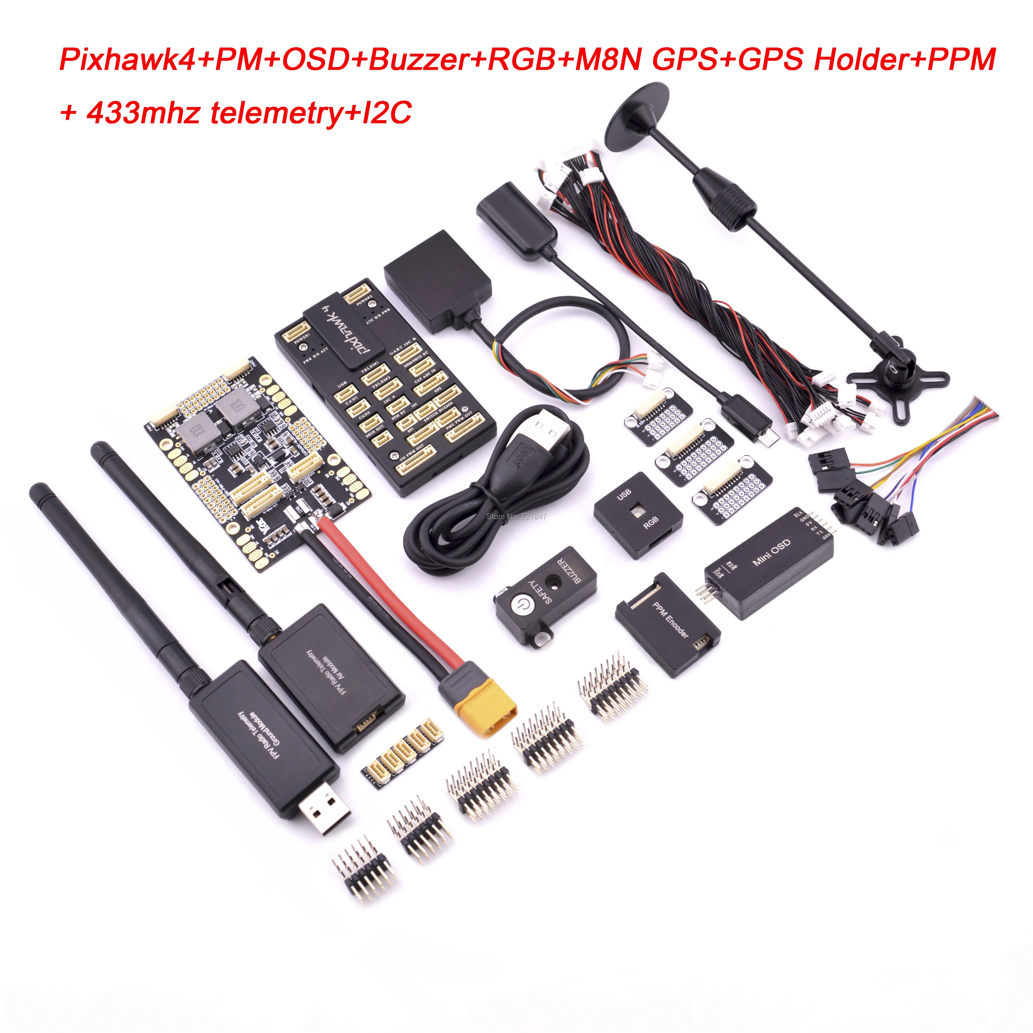  Pixhawk 4 PIXhawk4 Flight Control M8N GPS PM 433/915 mhz Telemetrie OSD Summer RGB PPM Combo kit Fü