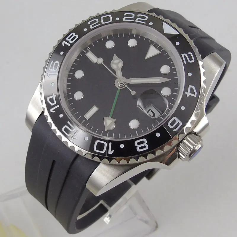 Мужские часы 40 мм PARNIS GMT Часы с раскладной застежкой сапфировое стекло