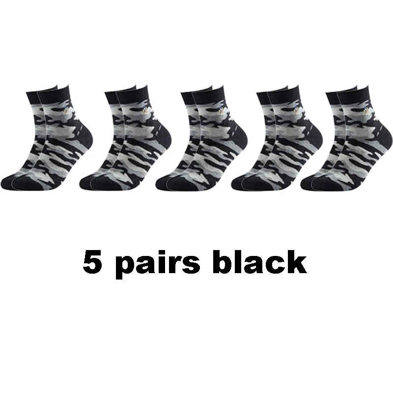 5 pairs black Мужские военные носки PEIR POLO, зеленые хлопковые носки с граффити для мужчин в стиле джунгли, зимние теплые мужские камуфляжные носки, подарки - Цвет: 5 pairs black