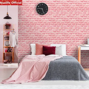 

Pink brick pattern self-adhesive bar restaurant bedroom wallpaper living room bedroom wedding room TV sofa background wall paper
