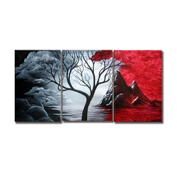 

Handmade 3 Panels Abstract Tree Wall Art Landscape Paintings Canvas Large Modern 100% Hand Painted Decorative Painting Sunrise