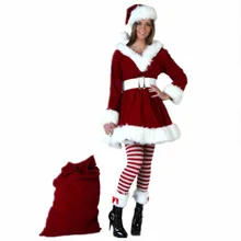 Женский Рождественский костюм Санта-Клауса, комплект из 4 предметов, красный бархатный роскошный костюм