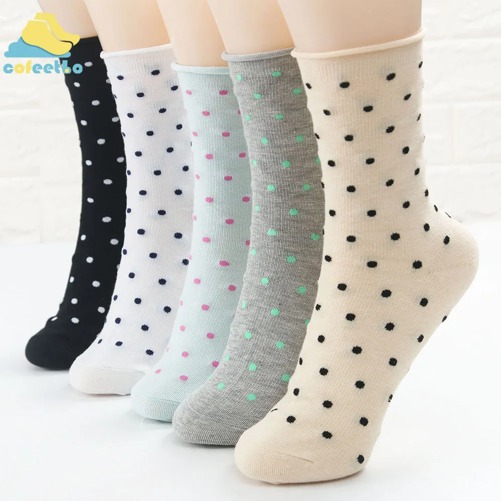 Женские милые хлопковые носки в горошек Harajuku, свободные аксессуары, забавные повседневные длинные носки для девочек, осенне-зимняя теплая обувь