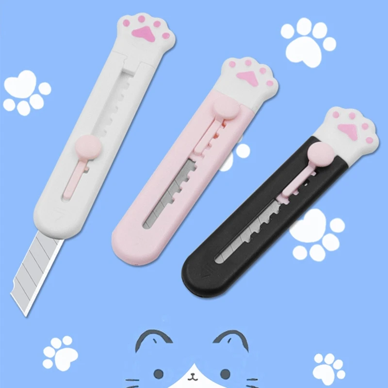 Mini utilitario cuchilla retráctil de bolsillo, cuchilla para arte, caja de Pata de Gato, cortadores con forma de letras