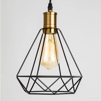 

ZhaoKe Modern Industrial Vintage Cage Pendant Light Iron Art Diamond Pyramid Wrought Home Ceiling Lamp Suitable For E27 Bulbs