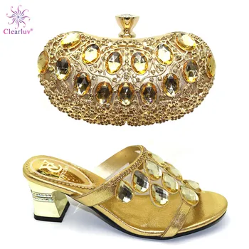 

2019 Autumn Special Style gold Color Italian Shoes and Bags To Match Shoes with Bag Set Matching Nigerian Shoe and Bag Set