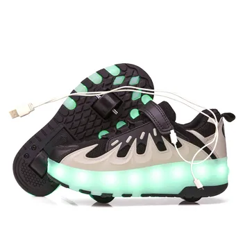 

2020 New USB charge LED Colorful Children Kids Fashion Sneakers with Two Wheels Roller Skate Shoes Boys Girls Shoes
