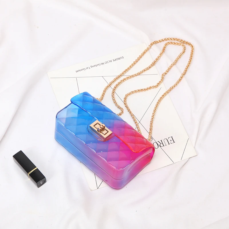 Clear Colorful Transparent jelly Bag Gradient Candy Color Crossbody Bags Designed Ladies Shoulder Chain Messenger Bag