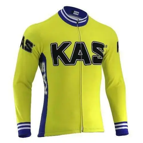 

KAS TEAM YELLOW RETRO CLASSIC Men Spring Summer Cycling Jerseys Long Sleeve Racing Bicycle Clothing Maillot Ropa Ciclismo