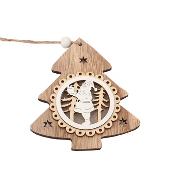 

Christmas Wooden Ornament LED Light Pentagram House Bell Shape Openwork Luminous Lamp Hanging Rope Pendant Decoration FP