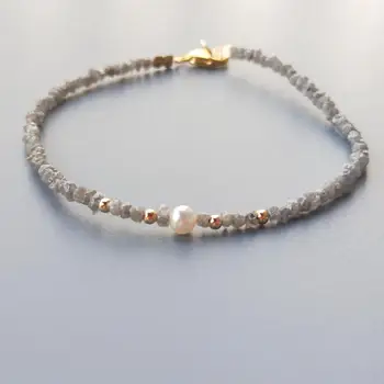 

Lii Ji Genuine Natural Tiny 2-3mm Grey Irregular Diamond Beads Bracelet Freshwater Pearl US 9K GF Delicate Bracelet For Women
