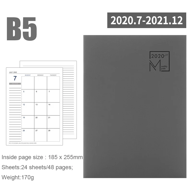 Год календарь ежемесячный планировщик месяцев ежедневный кожаный персональный ноутбук планировщик Органайзер бизнес офисные принадлежности - Цвет: 2020-2021 Grey