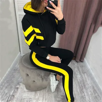 

New Autumn Winter 2 Piece Sets Women Hoodies Pants Clothing Set Warm Clothes Ladies Striped Tracksuit Women Set Tops Pants Suit