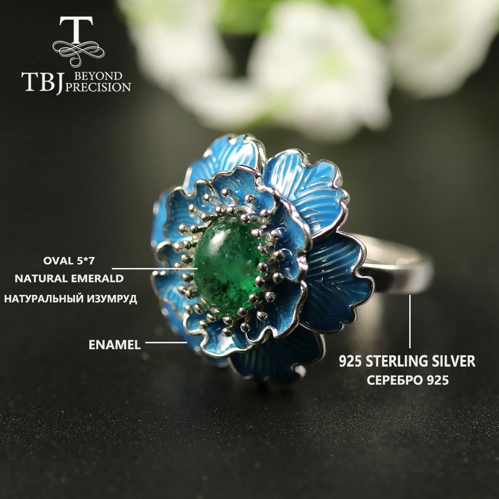 Tbj, разноцветное женское кольцо из натурального изумруда, серебро 925 пробы, изменяемое размер, кольцо для мама, жена, лучший подарок, цветочный дизайн