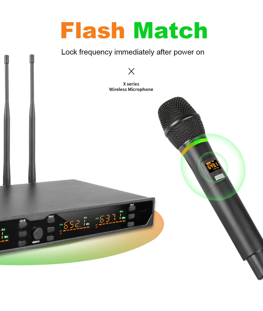 Wireless Microphone G-MARK G440XFM 4 Channels Handheld Dynamic Karaoke Mic UHF Band Metal Body For DJ Party Stage Church Show