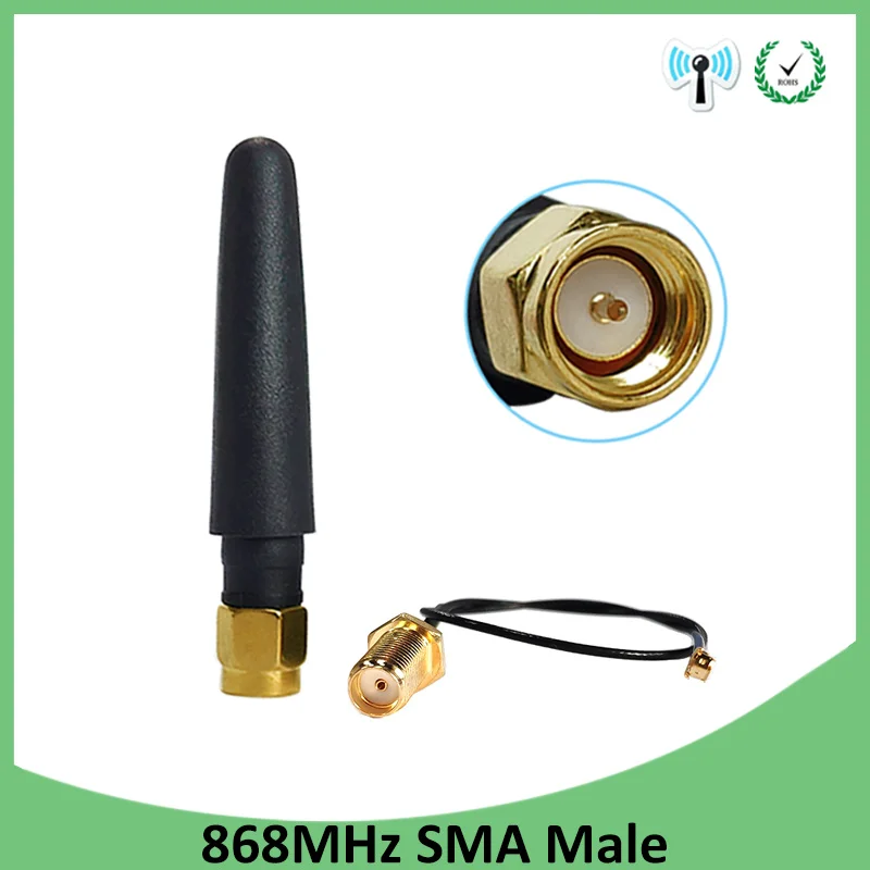 20pcs 868 MHz 915 MHz Антенна 2dbi SMA мужской разъем GSM 915 MHz 868 MHz Антенна + 21 cm RP-SMA/u. FL косичка кабель