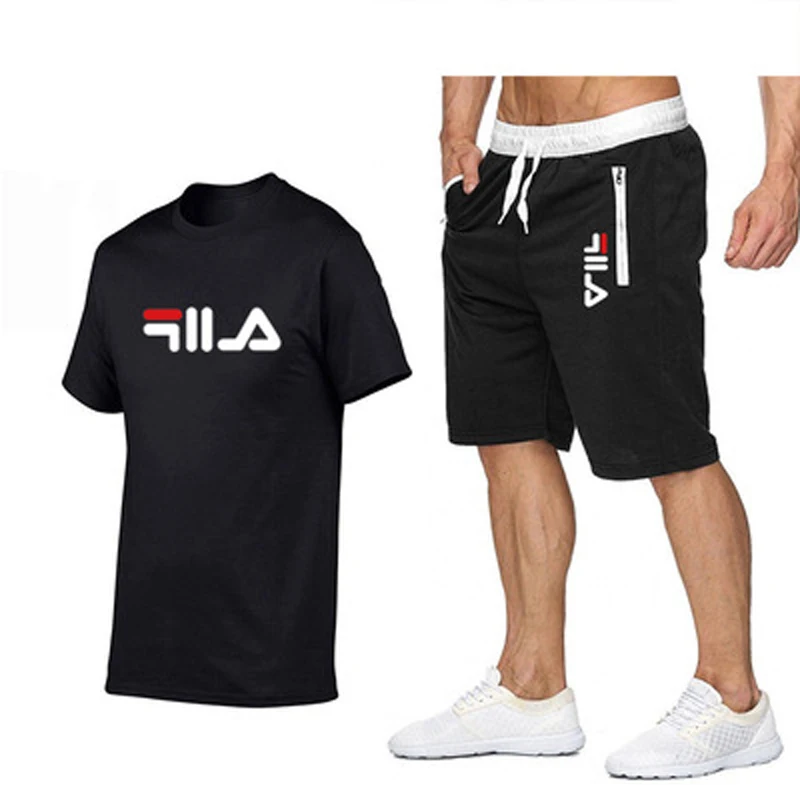 Traje informal para hombre, camiseta de manga corta con estampado de marca a la moda, pantalones cortos deportivos, novedad de 2021
