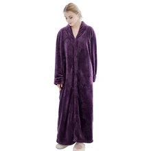 Женский мягкий теплый фланелевый Одноцветный Халат с капюшоном без ворса, с карманами, Осень-зима, длинный рукав, для ванной, толстый, на молнии