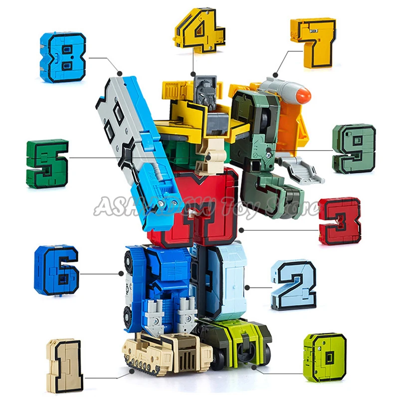 

15Pcs Number Educational Assenbling Buliding Blocks Transformation Robot Action Figure Deformation Toys for Children Boys Gifts