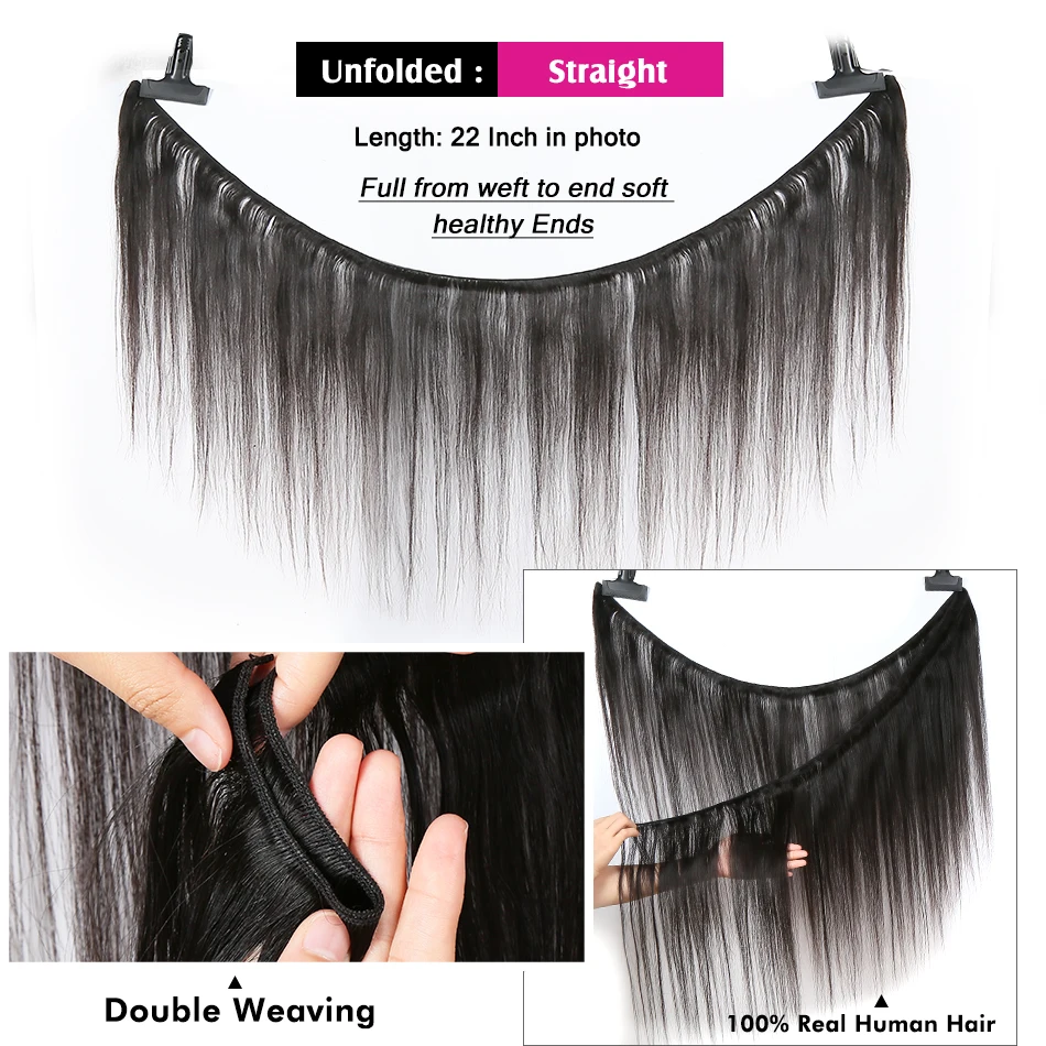 Humano em Linha Frontal do Laço do Cabelo com Pacotes Malaika Tecer Pacotes Encerramento Frontal Humano-cabelo 30 32 34 36 Cabelo Reta 13x4 Fechamento 3 Pacotes com 34 com fecho
