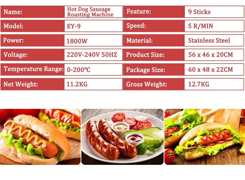 Хот дог 8 Роликовый гриль Электрический нержавеющая сталь ветчина колбаса прокрутки жаровня круглые для барбекю закуски