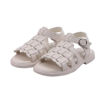 

Children's Open Toe Breathable Beach Shoes For Medium Big Kids Wild Flats Summer Girls Sandals Korean Woven Soft Princess Shoes