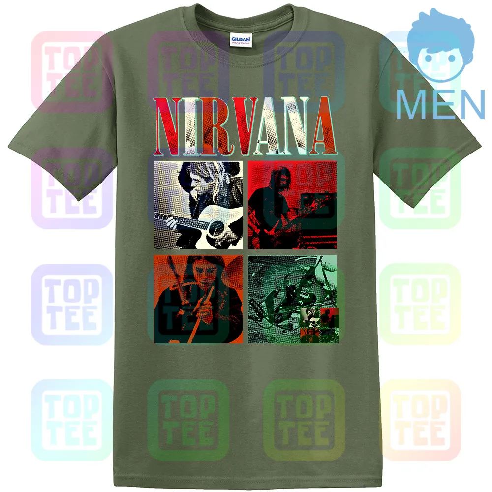 NIRVANA Официальная футболка Курт Кобейн. С фото группы - Цвет: MEN-ARMY GREEN