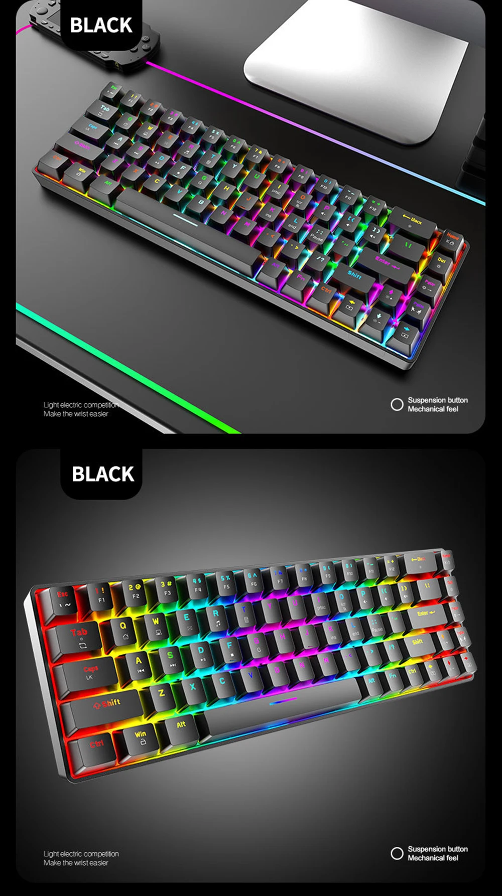 RGB Gaming Mechanical Keyboard Wired 68 Key Small Game Keyboard LED Backlight Red Blue Switch For Gamer Laptop PC Computer